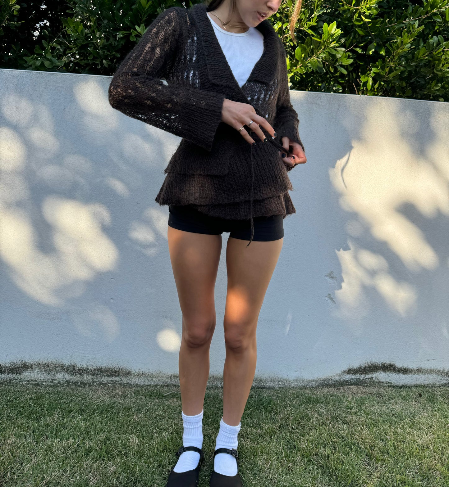 Brown Knit Wrap Sweater