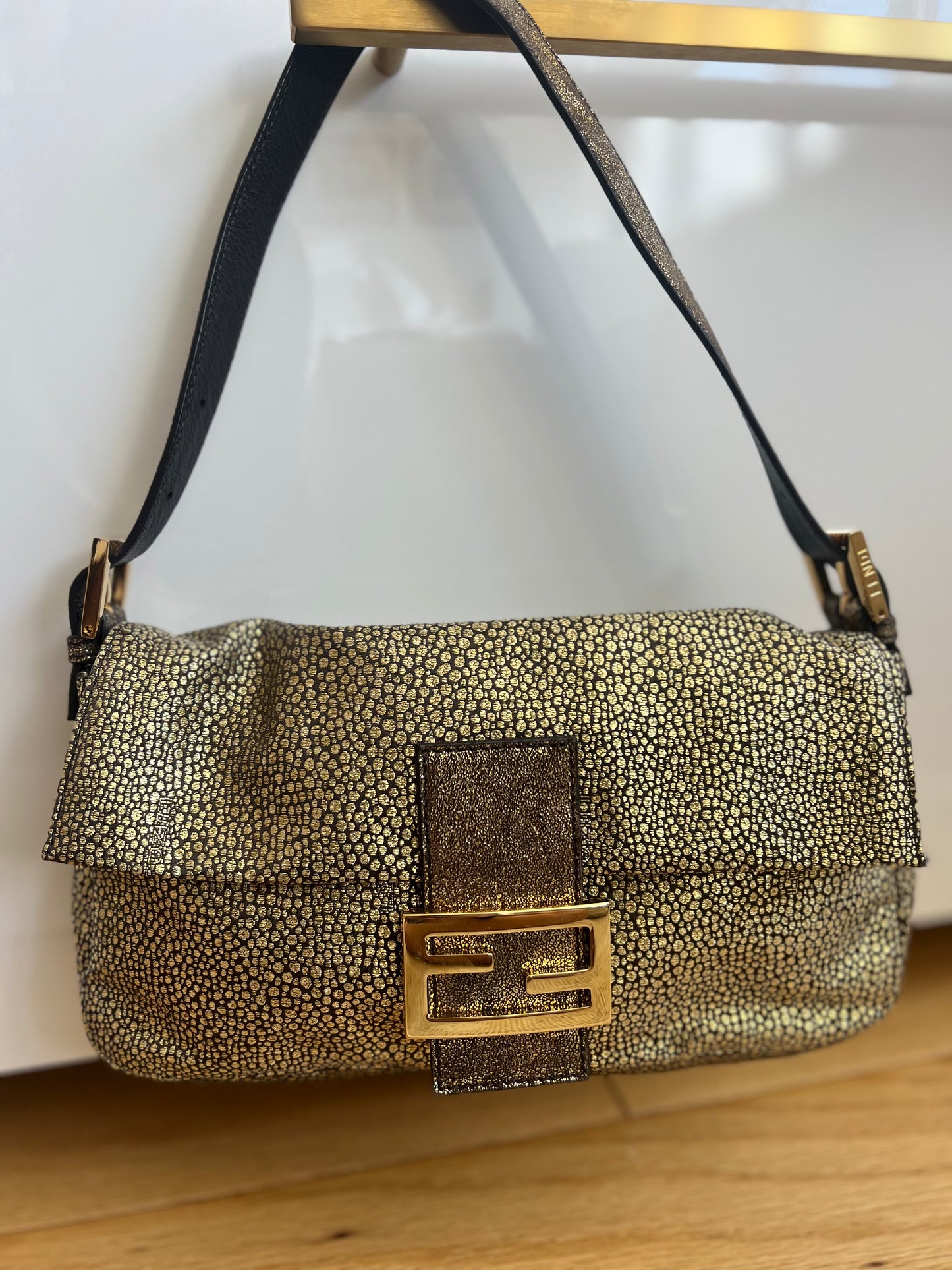 FENDI VINTAGE MAMMA GOLD PRINTED BAGUETTE