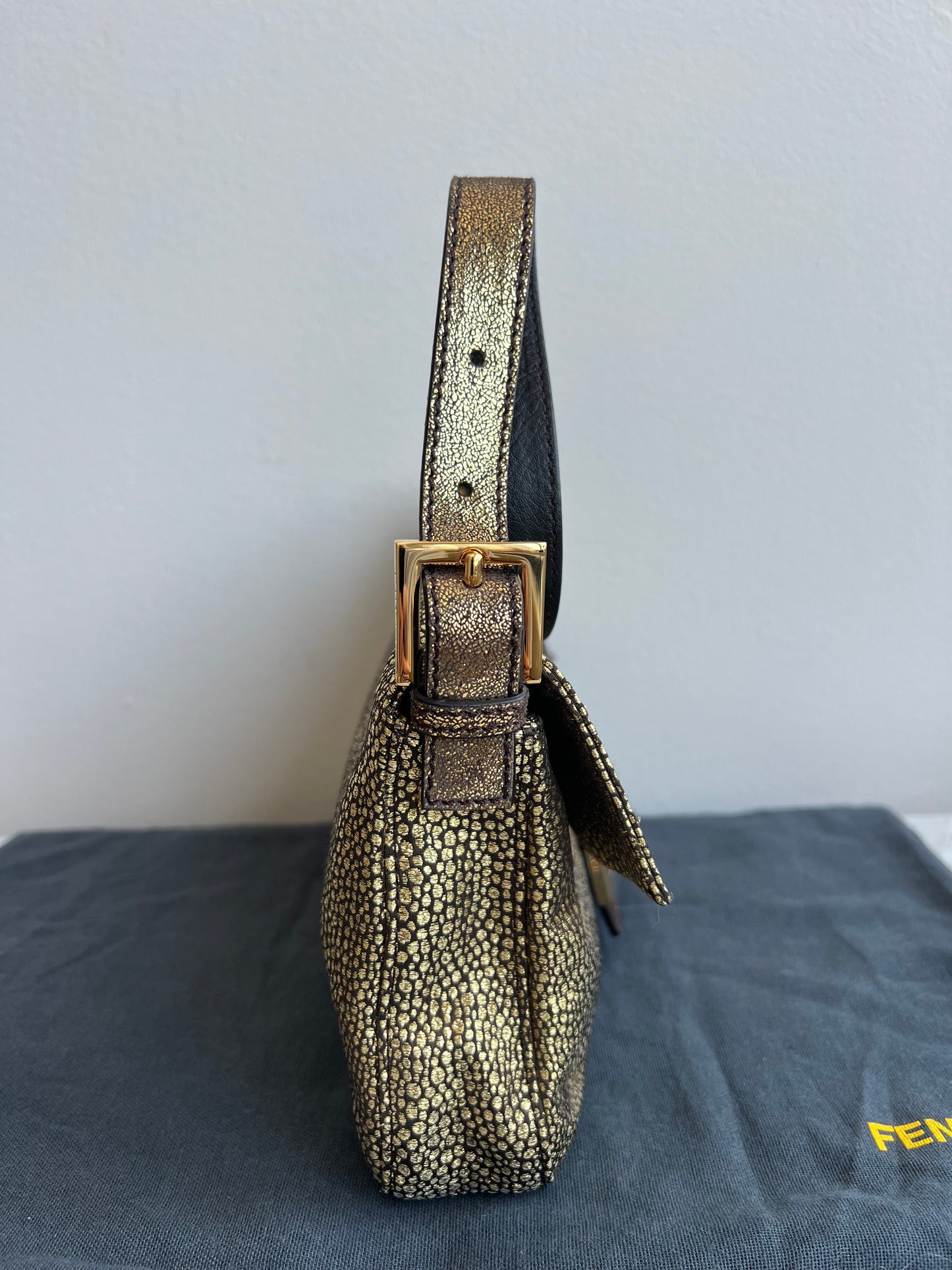 FENDI VINTAGE MAMMA GOLD PRINTED BAGUETTE