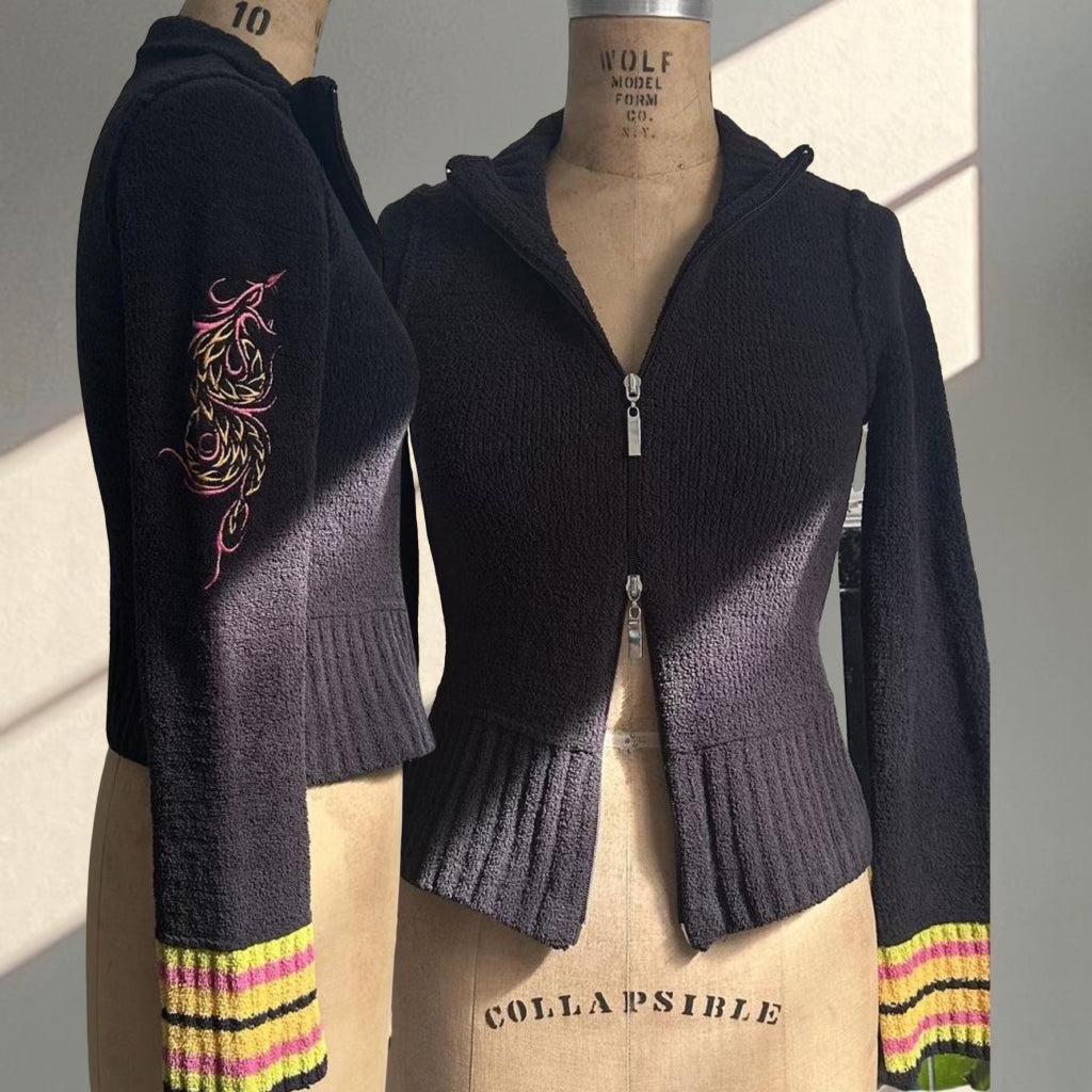 Vintage Dark Navy Double-Zip Sweater