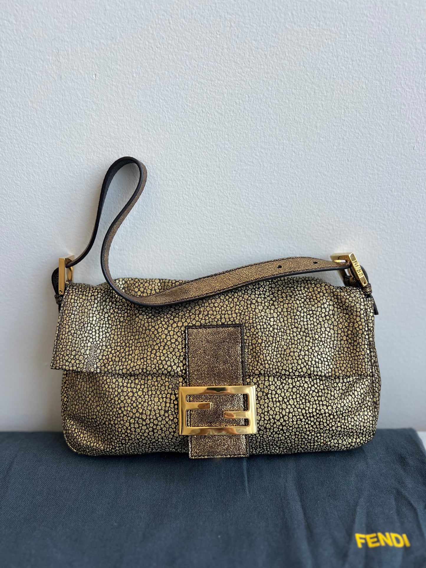 FENDI VINTAGE MAMMA GOLD PRINTED BAGUETTE