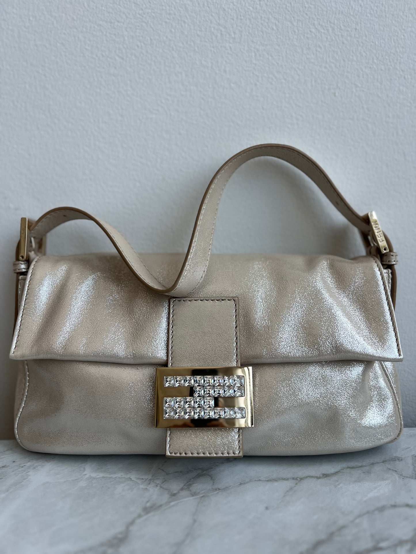 FENDI CHAMPAGNE RHINESTONE VINTAGE BAGUETTE