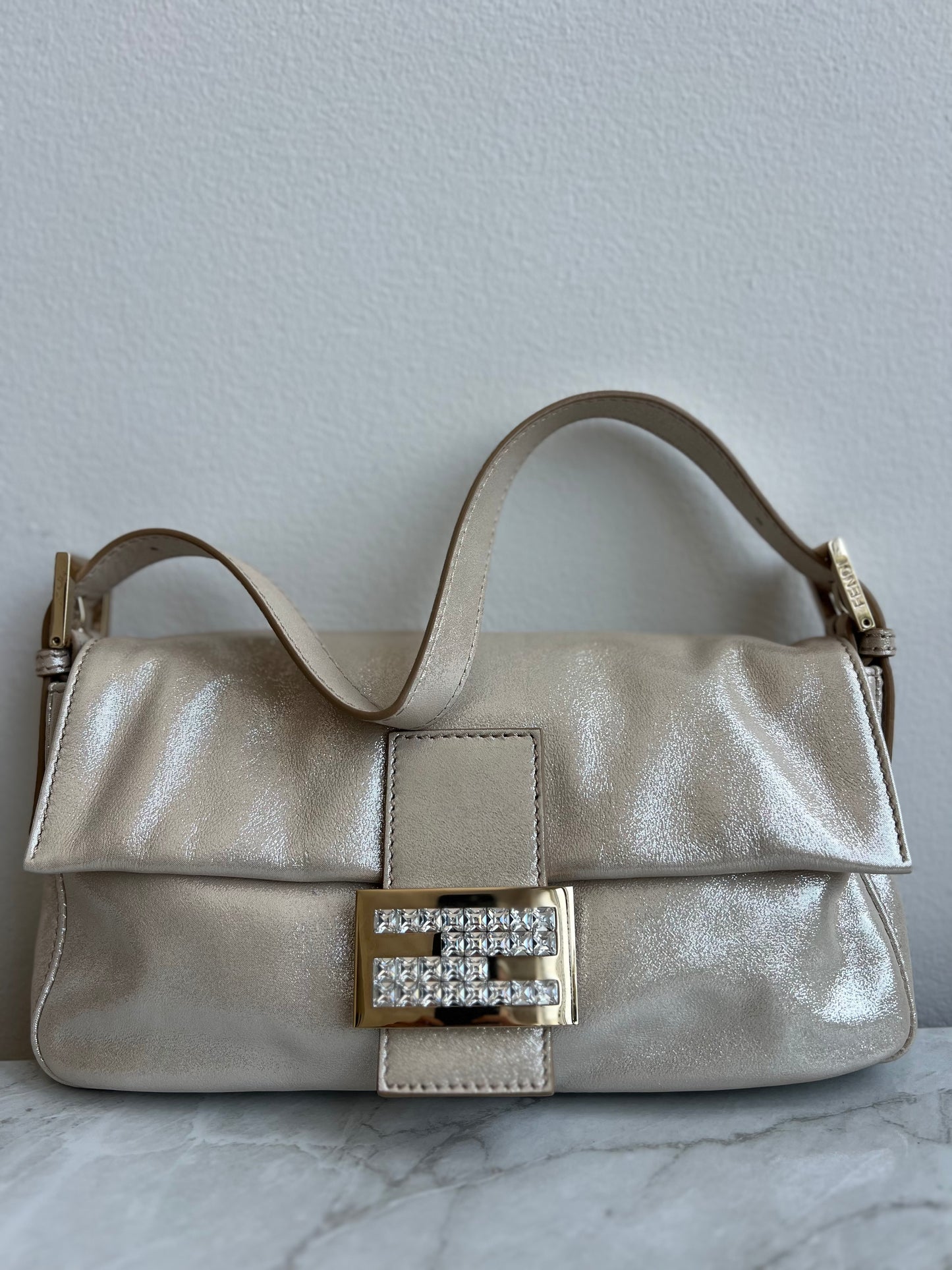 FENDI CHAMPAGNE RHINESTONE VINTAGE BAGUETTE