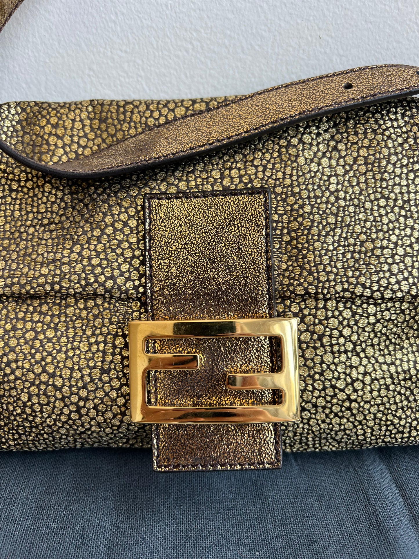 FENDI VINTAGE MAMMA GOLD PRINTED BAGUETTE