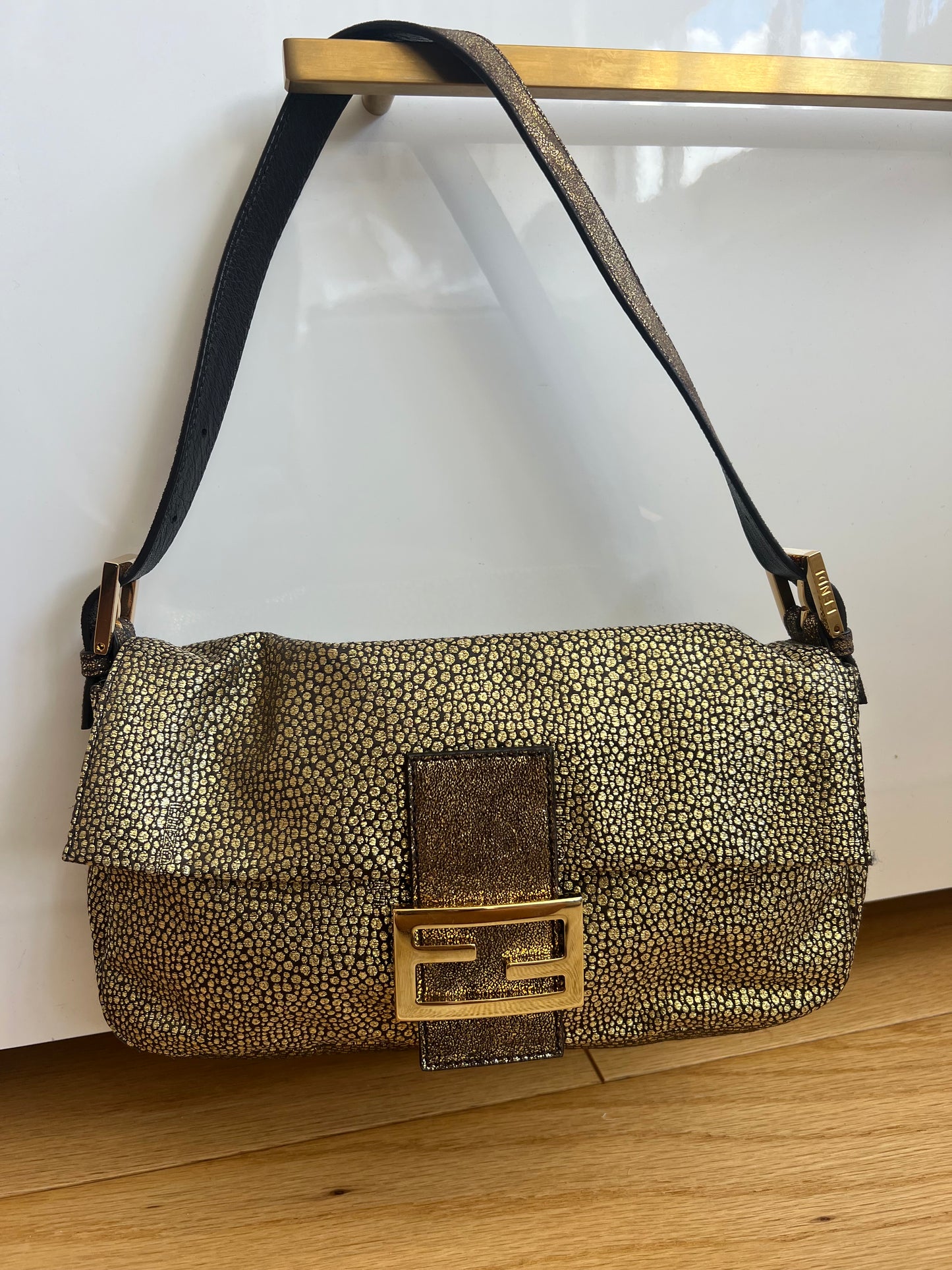 FENDI VINTAGE MAMMA GOLD PRINTED BAGUETTE