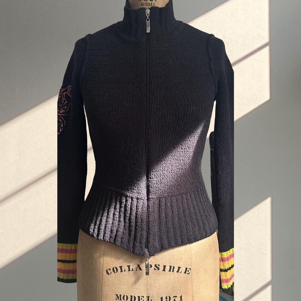 Vintage Dark Navy Double-Zip Sweater